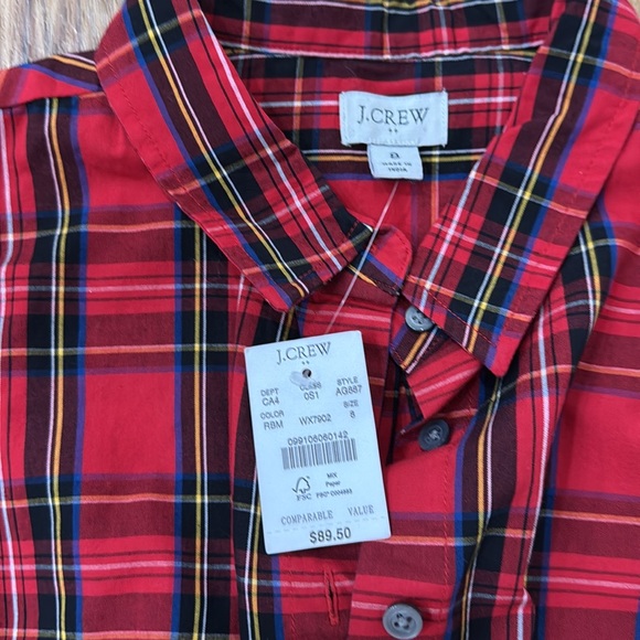 NWT J Crew Long-sleeve tie-waist midi shirtdress in tartan sz8 - Picture 3 of 4